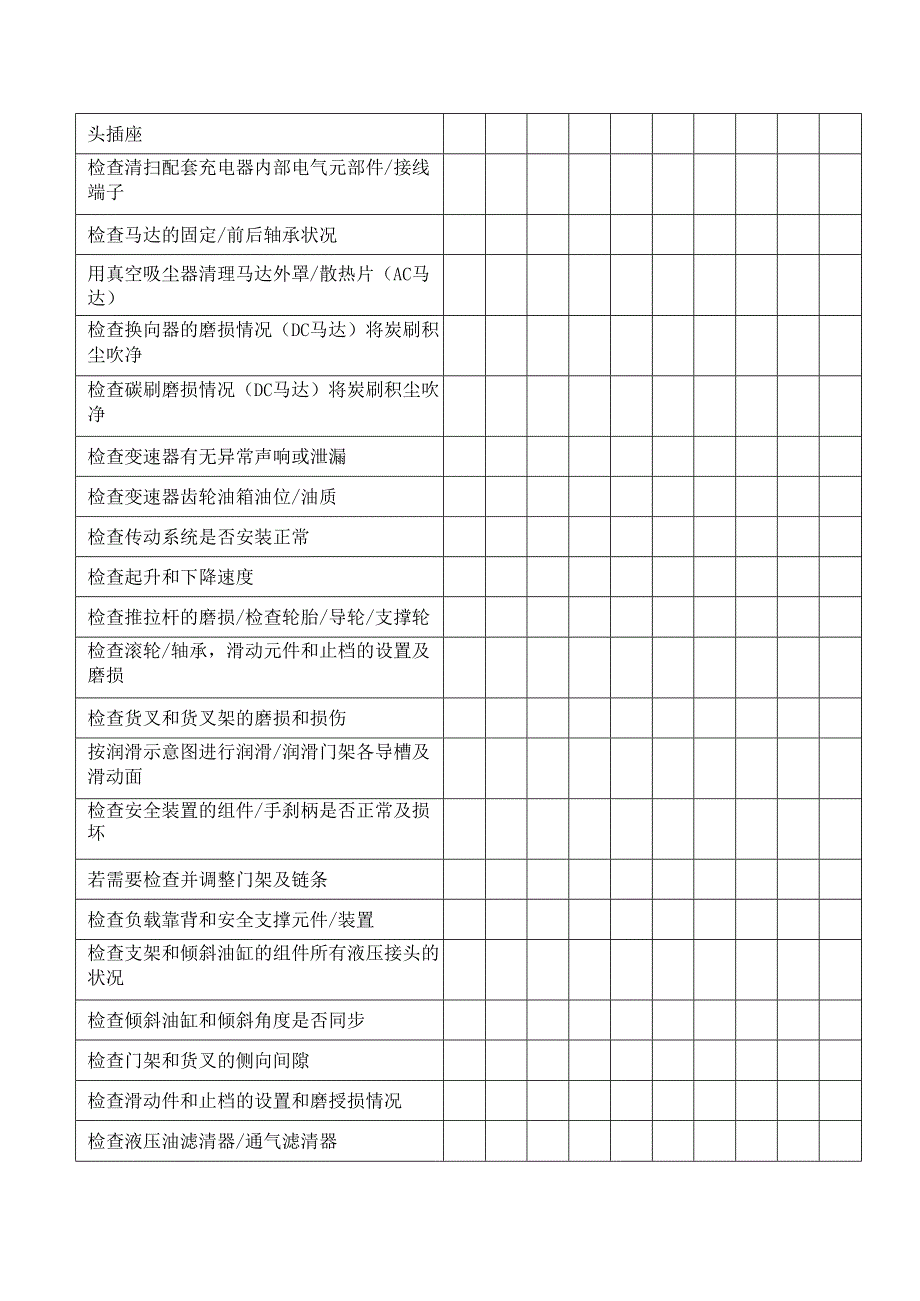 站车堆高车平衡重叉车季度保养项目记录表.docx_第2页