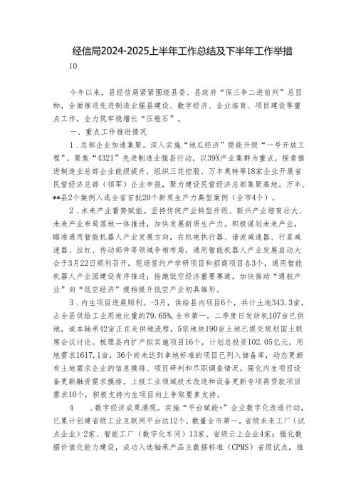 经信局2024-2025上半年工作总结及下半年工作举措.docx