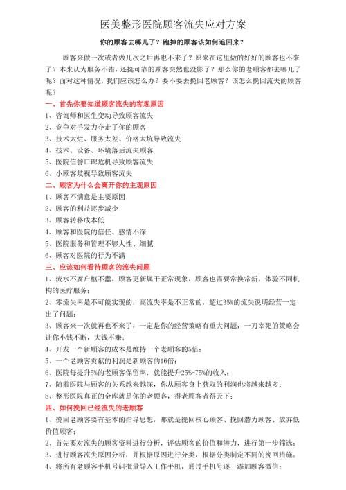 医美整形医院顾客流失应对方案.docx