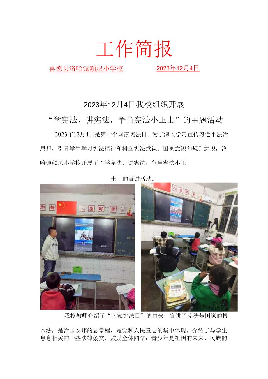 喜德县洛哈镇额尼小学校“学宪法、讲宪法争当宪法小卫士”简报.docx_第1页