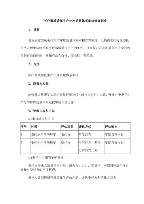 医疗器械委托生产年度质量体系审核管理制度.docx