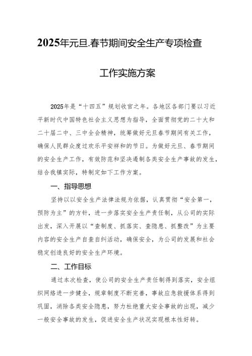2025年开展《元旦、春节期间安全生产专项检查》工作实施方案 合计3份.docx