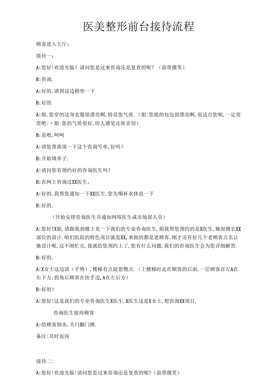 医美整形医院前台接待流程和话术.docx_第1页