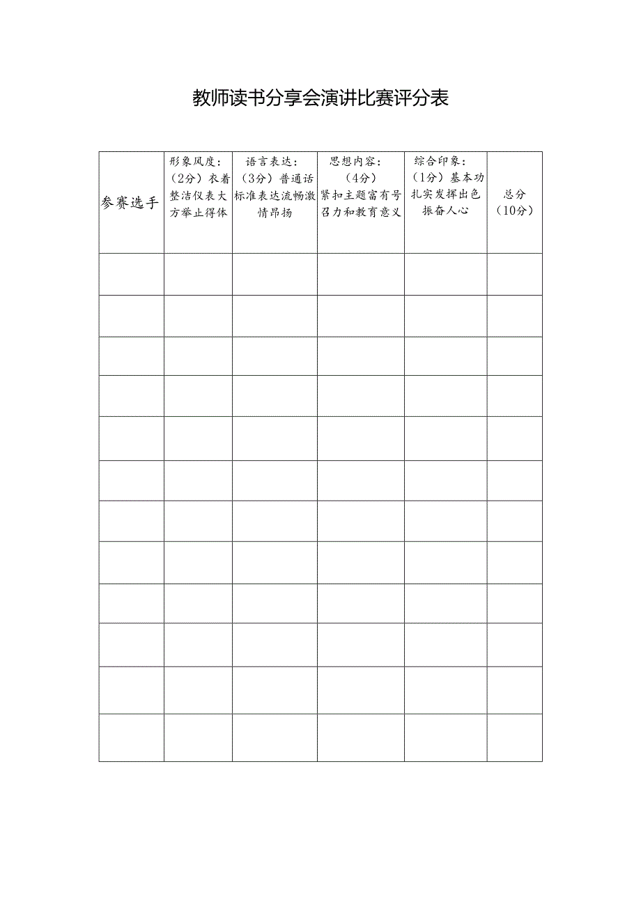 教师读书分享会演讲比赛评分表1.2.docx_第1页