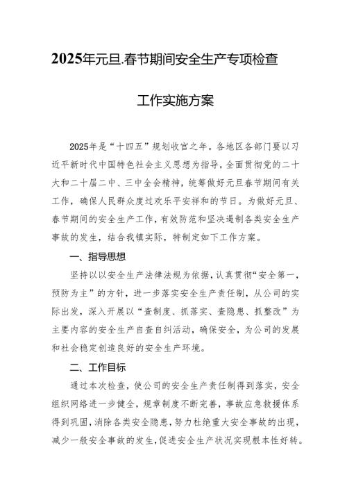 2025年乡镇开展元旦、春节期间安全生产专项检查工作方案.docx