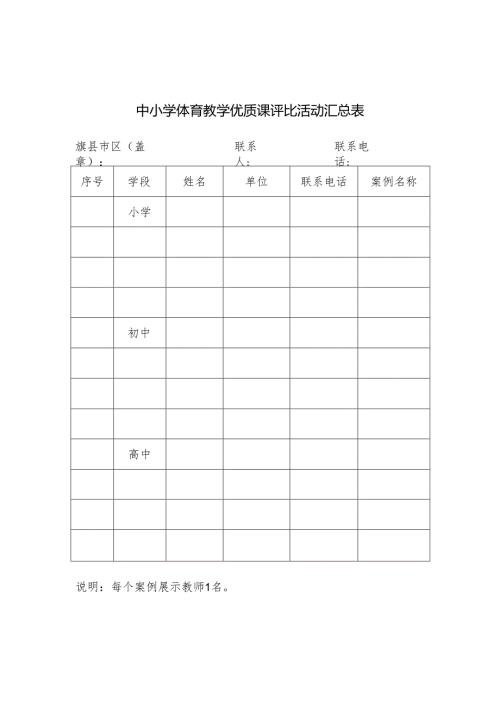 中小学体育教学优质课评比活动汇总表.docx