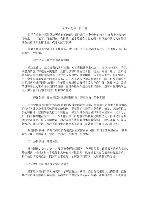企业市场部工作计划.docx