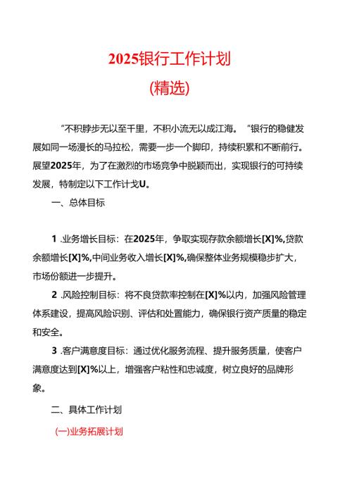 2025银行工作计划（精选）.docx