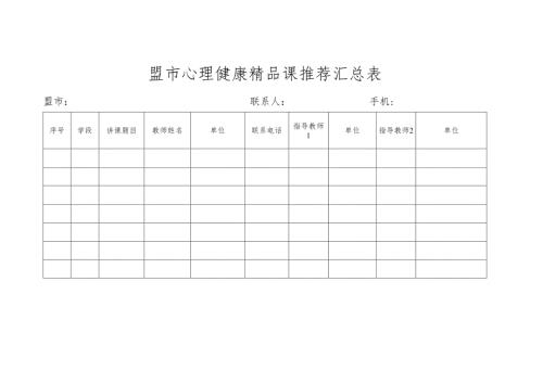 盟市心理健康精品课推荐汇总表.docx