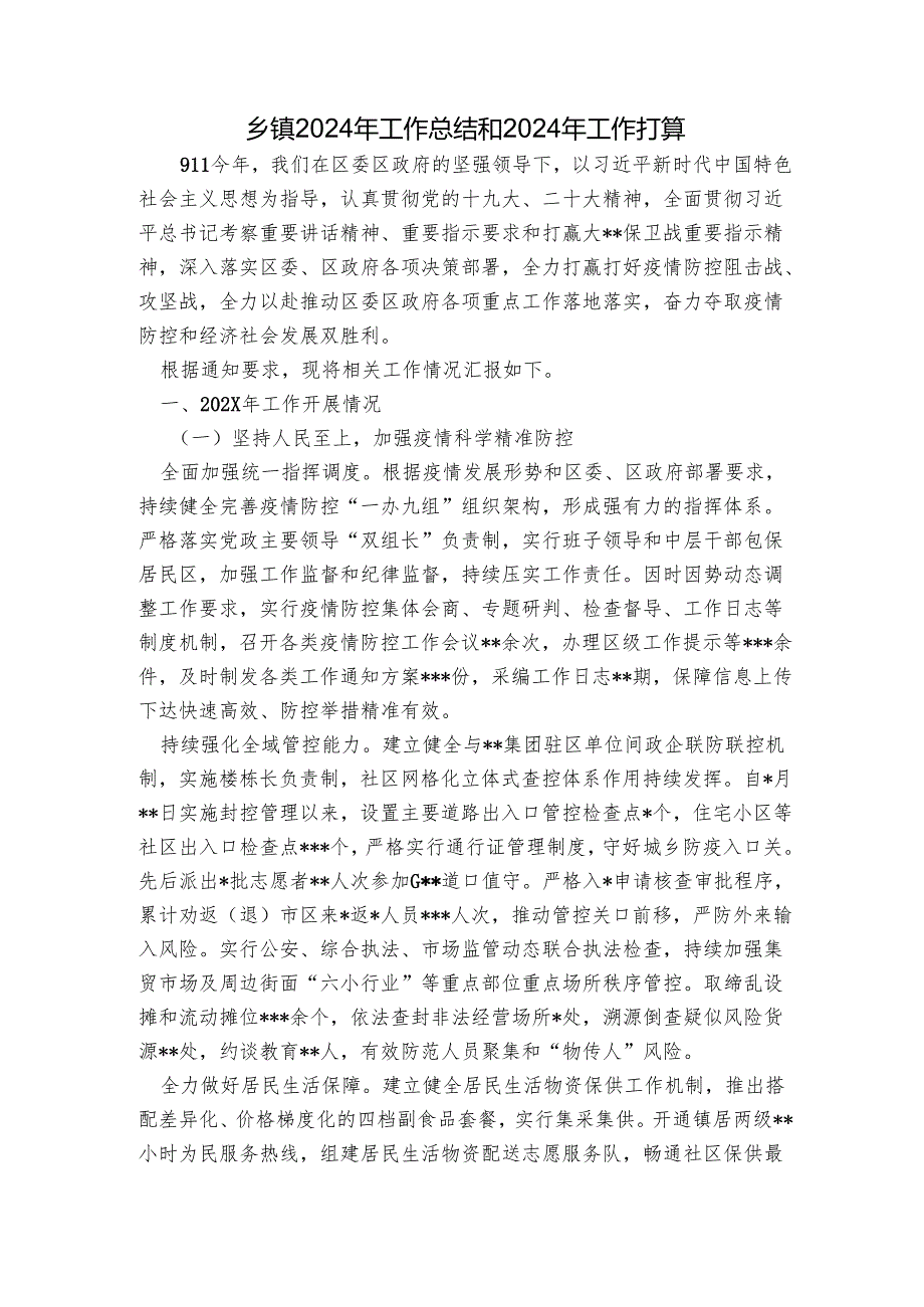 乡镇2024年工作总结和2024年工作打算.docx_第1页