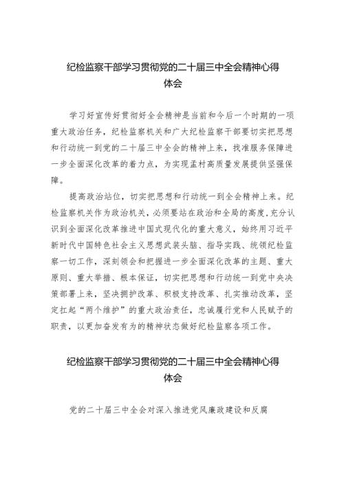 （9篇）纪检监察干部学习贯彻党的二十届三中全会精神心得体会范文汇编.docx