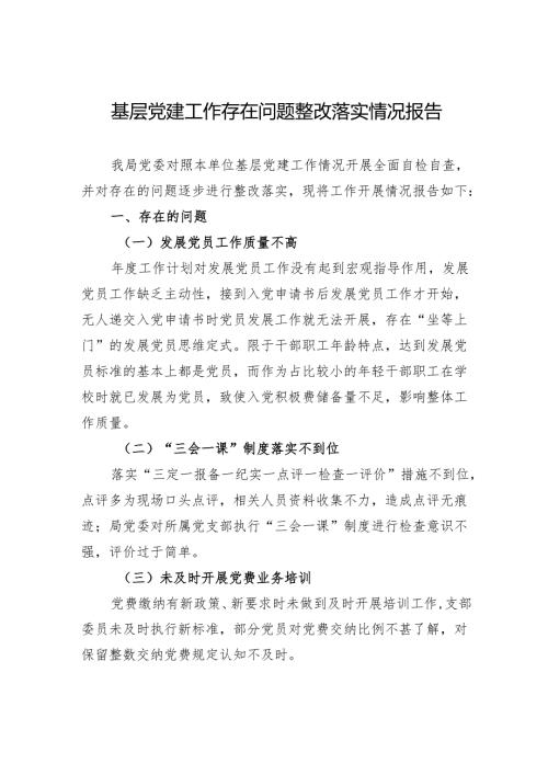 基层党建工作存在问题整改落实情况报告.docx