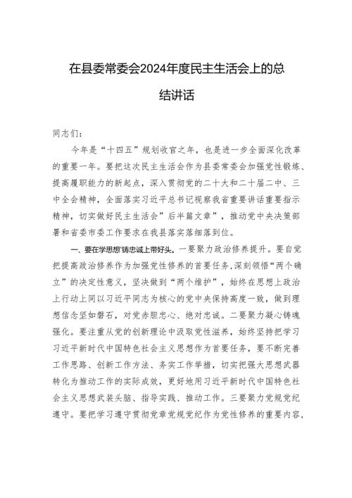 在县委常委会2024年度民主生活会上的总结讲话.docx