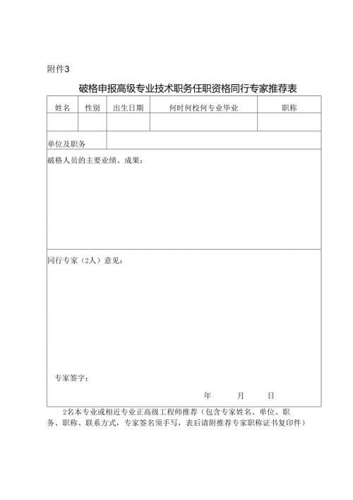 附件3-破格申报高级专业技术职务任职资格同行专家推荐表.docx