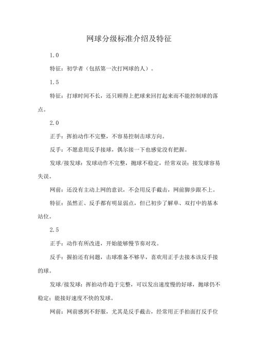 网球分级标准介绍及特征.docx