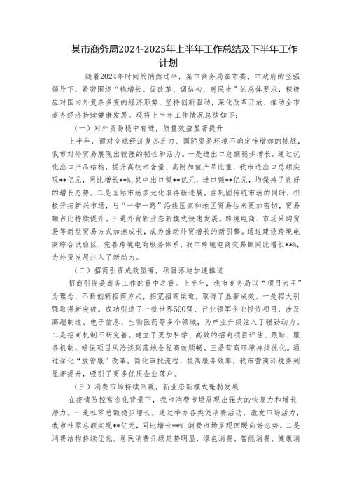 某市商务局2024-2025年上半年工作总结及下半年工作计划.docx