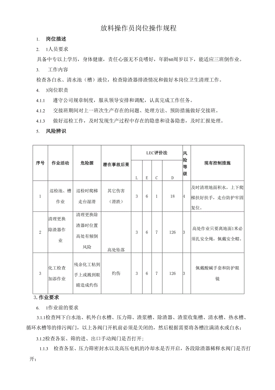 2024纸业公司放料操作员岗位操作规程.docx_第1页