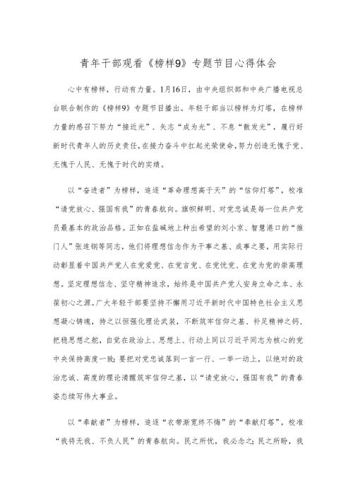 青年干部观看《榜样9》专题节目心得体会.docx