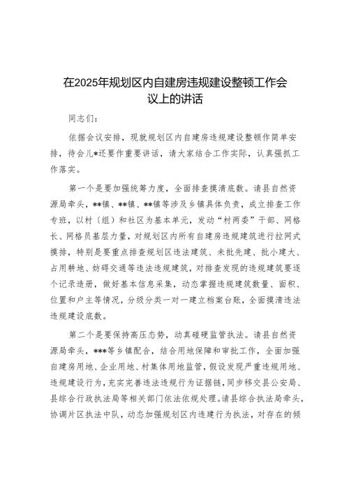 在2025年规划区内自建房违规建设整顿工作会议上的讲话.docx