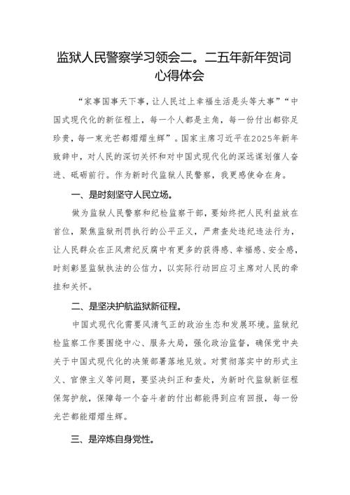 监狱人民警察学习领会二〇二五年新年贺词心得体会.docx