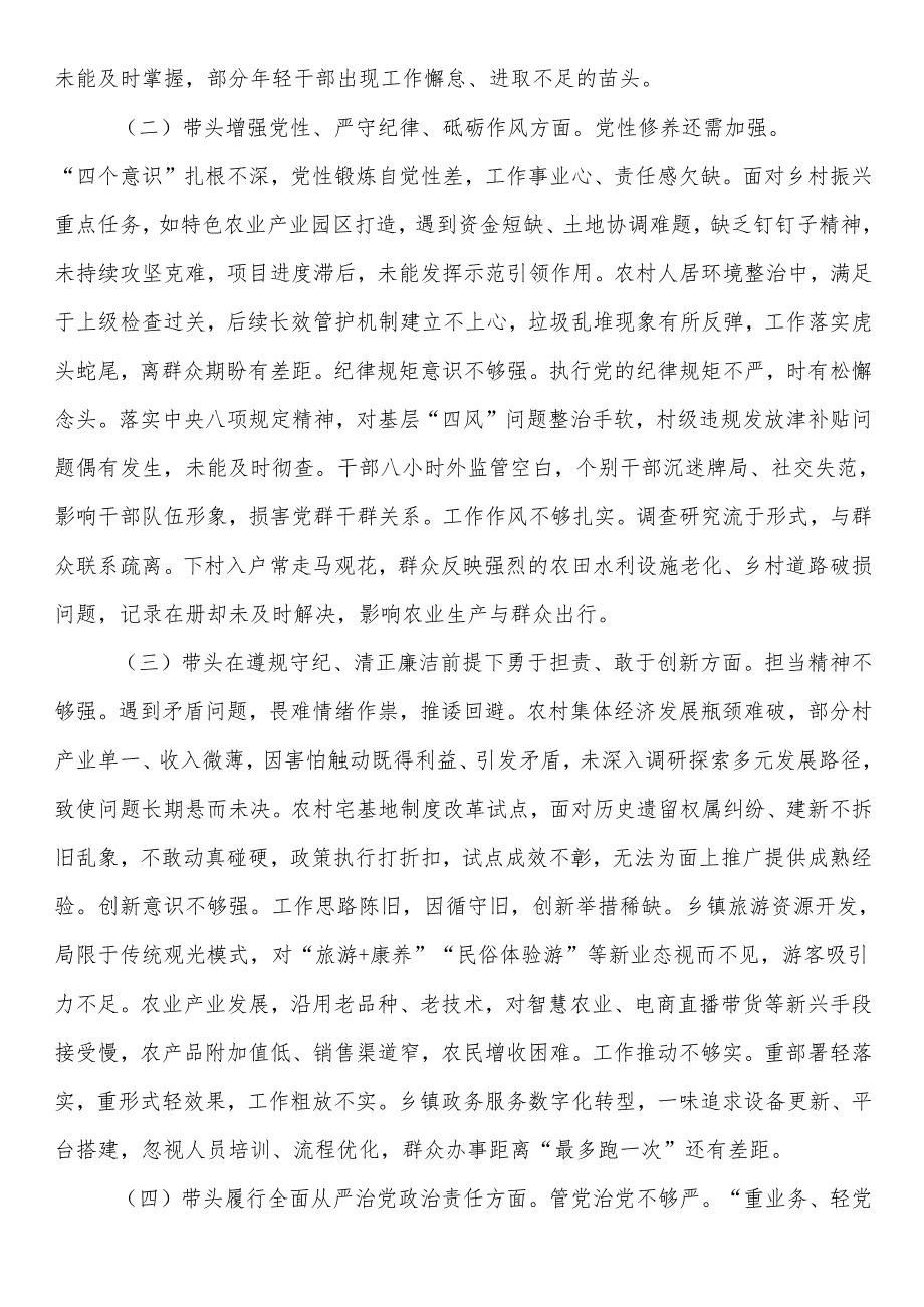 乡镇党委书记2024年专题民主生活会对照检查发言材料（四个带头）.docx_第2页