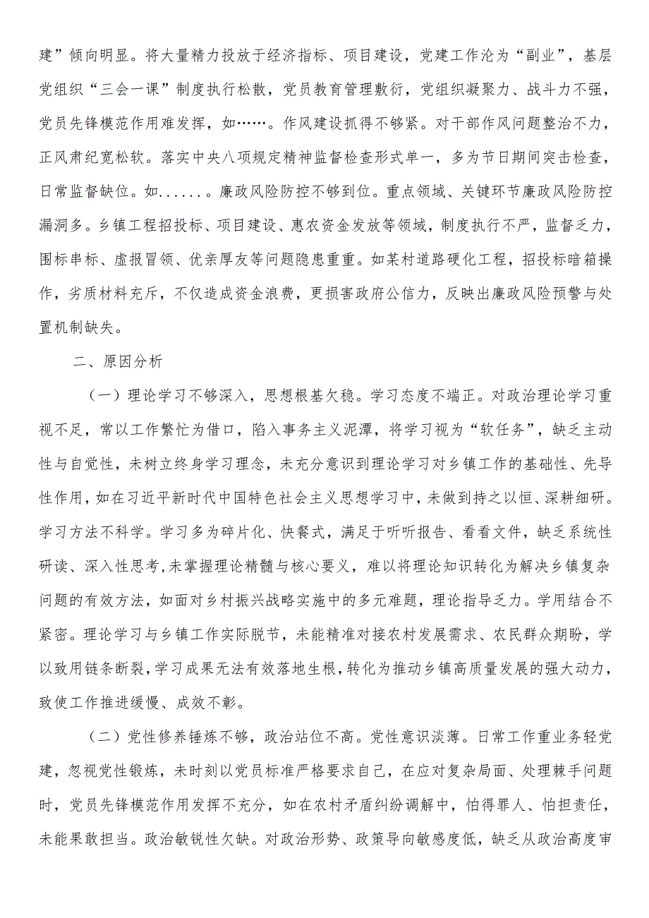 乡镇党委书记2024年专题民主生活会对照检查发言材料（四个带头）.docx_第3页