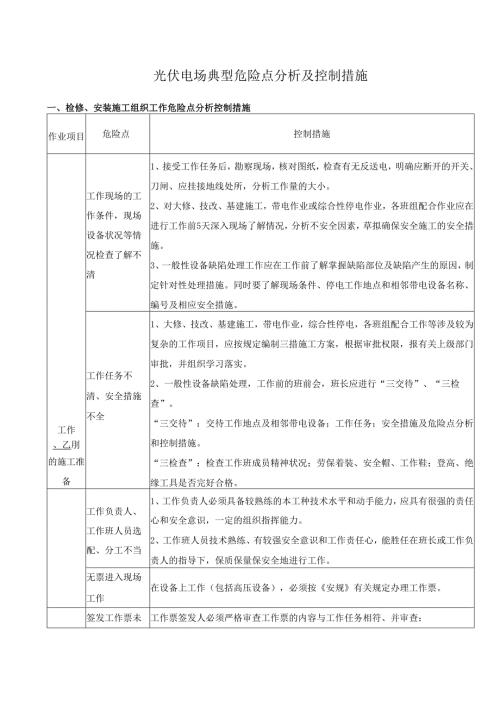 光伏电场典型危险点分析及控制措施.docx