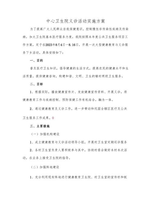 中心卫生院义诊活动实施方案.docx