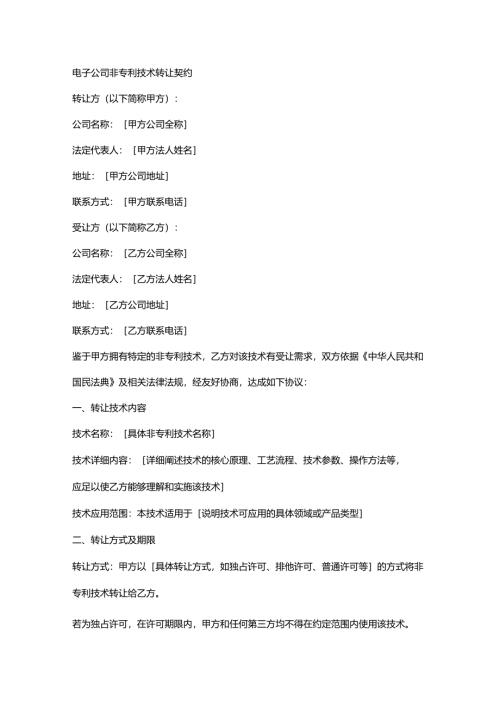 电子公司非专利技术转让契约.docx
