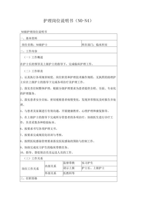 护理岗位说明书（N0-N4）.docx