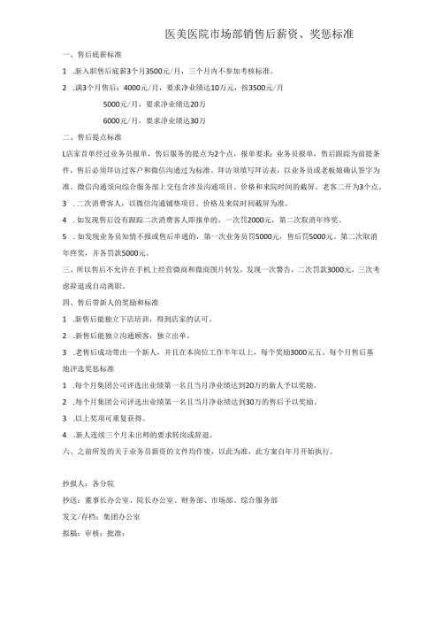 医美医院市场渠道部售后薪资奖惩标准.docx