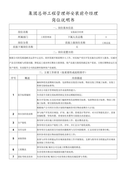 岗位说明书-安装前介经理.docx