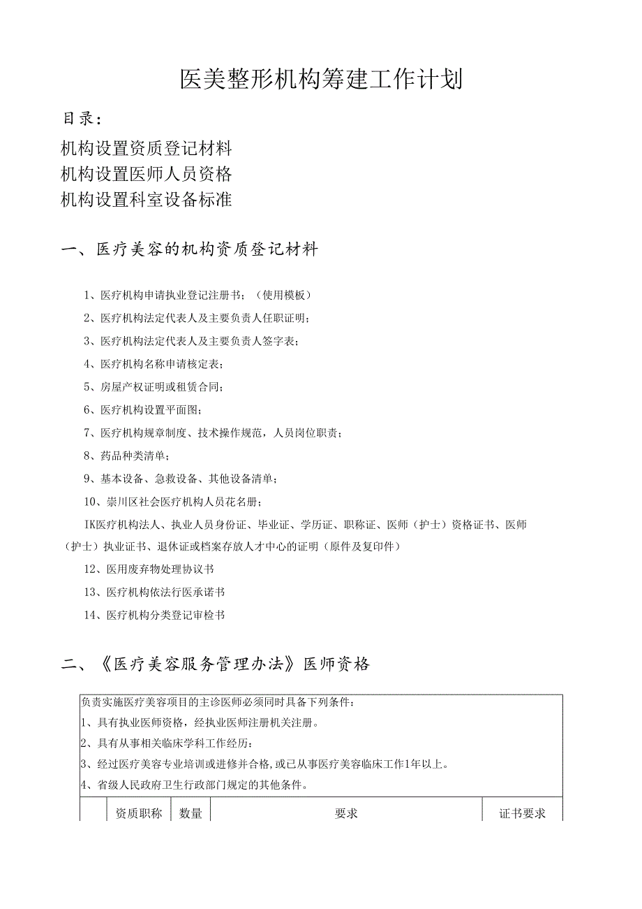 医美整形机构医院筹建工作计划.docx_第1页