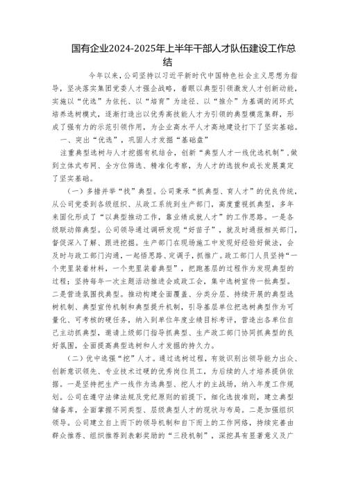 国有企业2024-2025年上半年干部人才队伍建设工作总结.docx