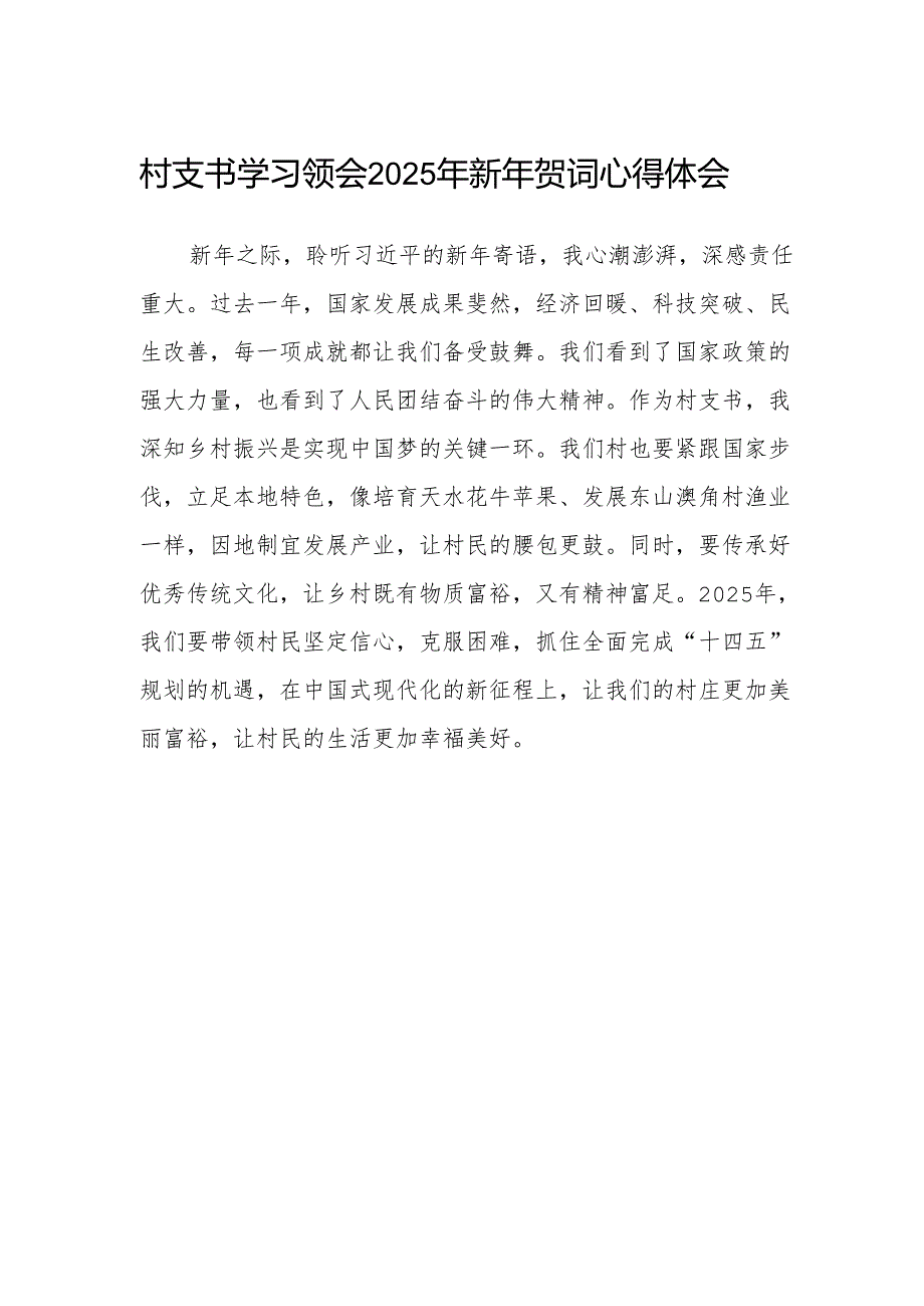 村支书学习领会2025年新年贺词心得体会.docx_第1页