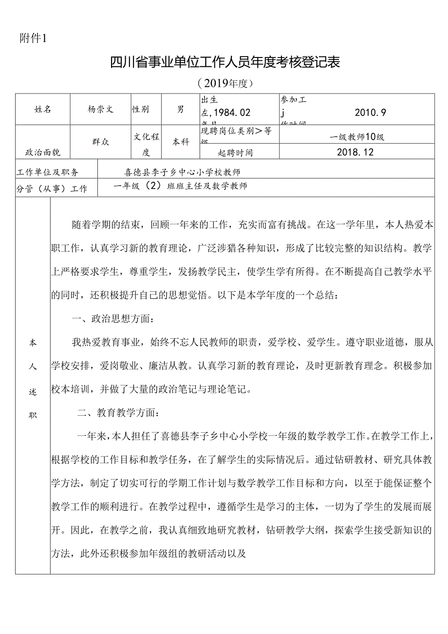 杨崇文年度考核登记表.docx_第1页