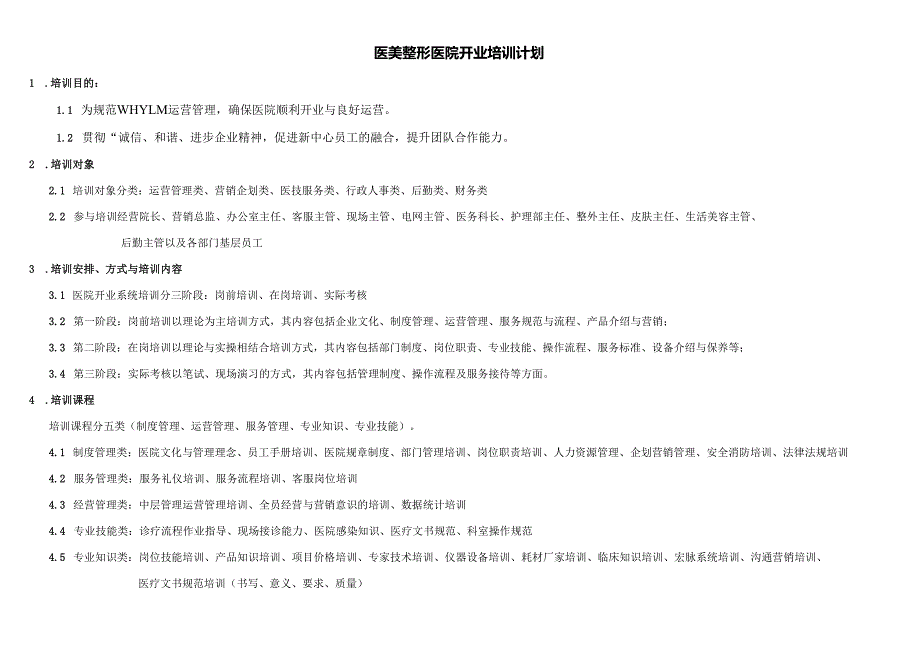 医美整形医院开业员工培训计划.docx_第1页