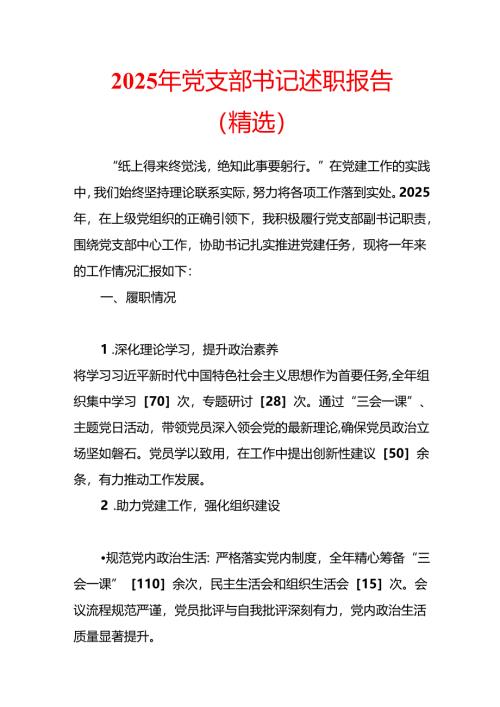 2025 年党支部书记述职报告（精选）.docx