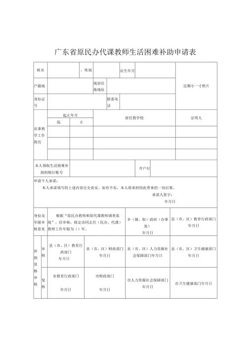 广东省原民办代课教师生活困难补助申请表.docx