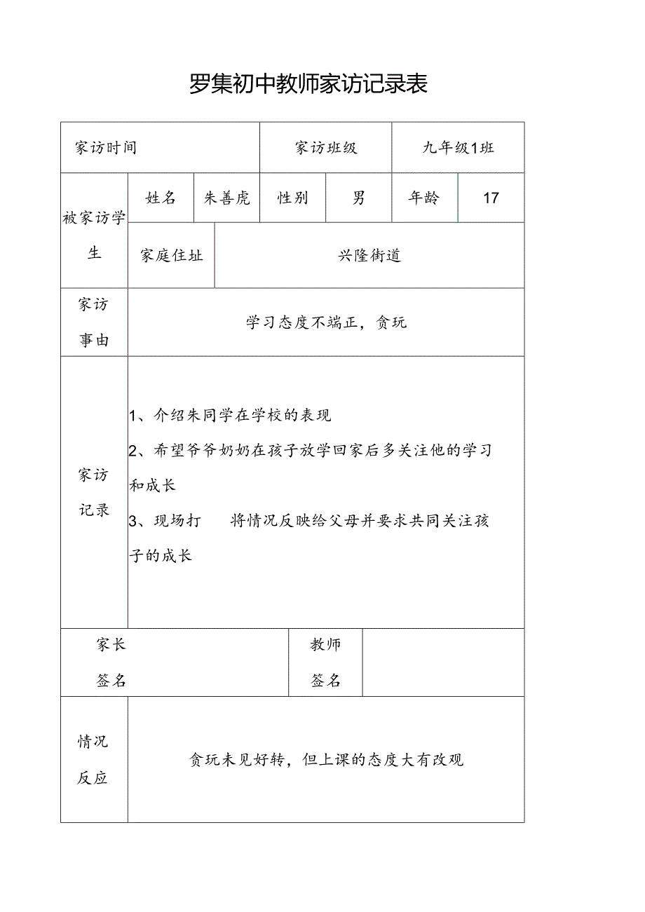 罗集初中教师家访记录表.docx_第1页