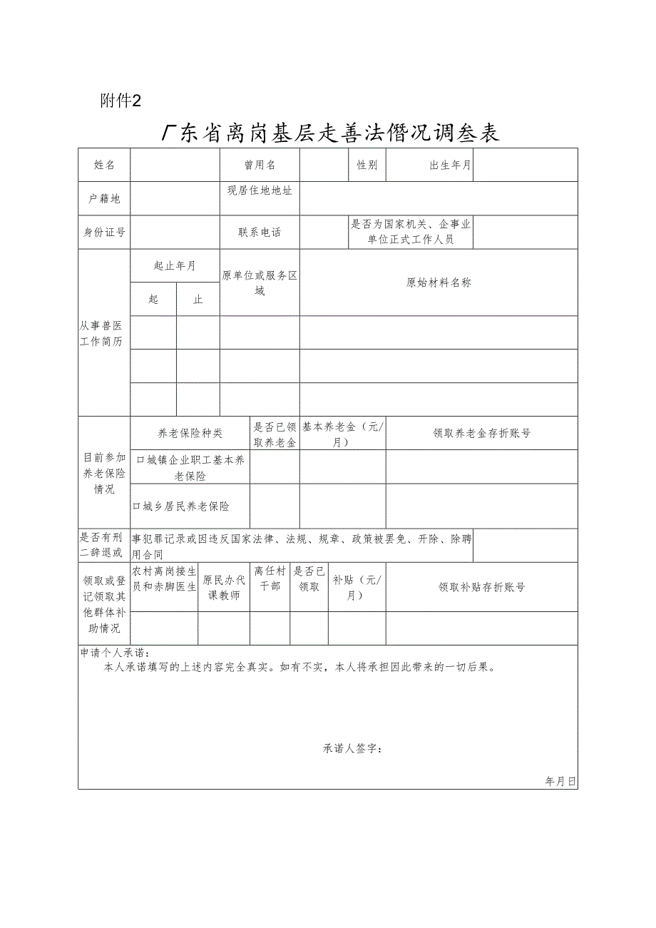 广东省离岗基层老兽医情况调查表.docx_第1页