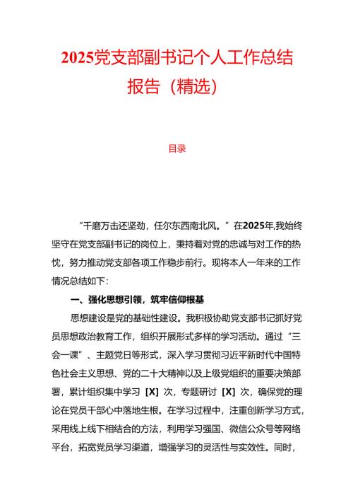 2025 党支部副书记个人工作总结报告（精选）.docx