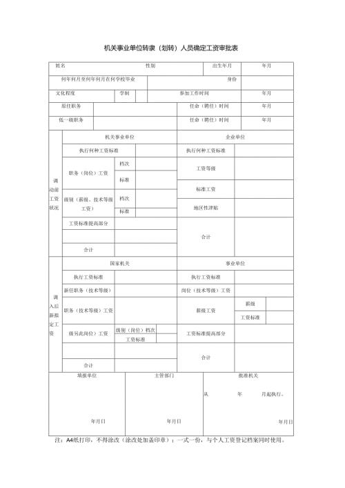 机关事业单位调动工作人员确定工资审批表.docx