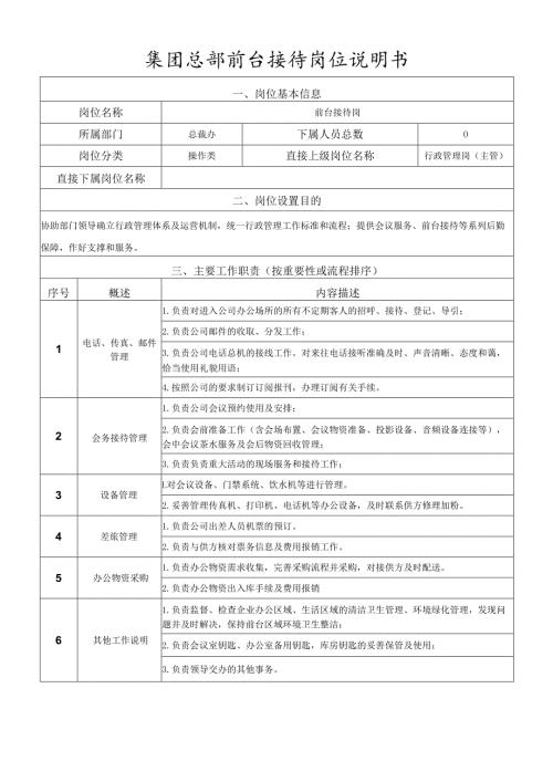 岗位说明书-总裁办-前台接待岗.docx