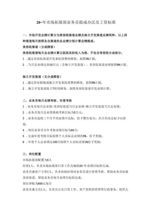 医美整形市场渠道部业务员提成方案、考核制度.docx
