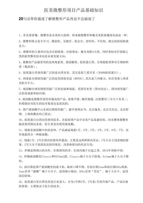 医美微整形项目产品基础知识.docx