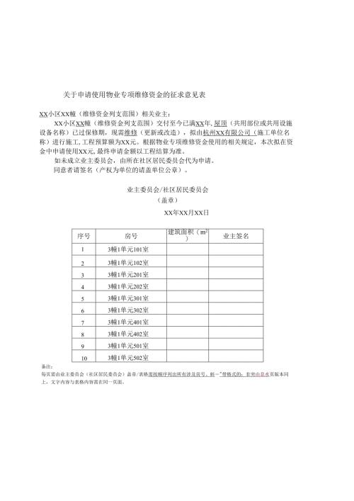关于动用维修基金的征求意见表 - zj.docx