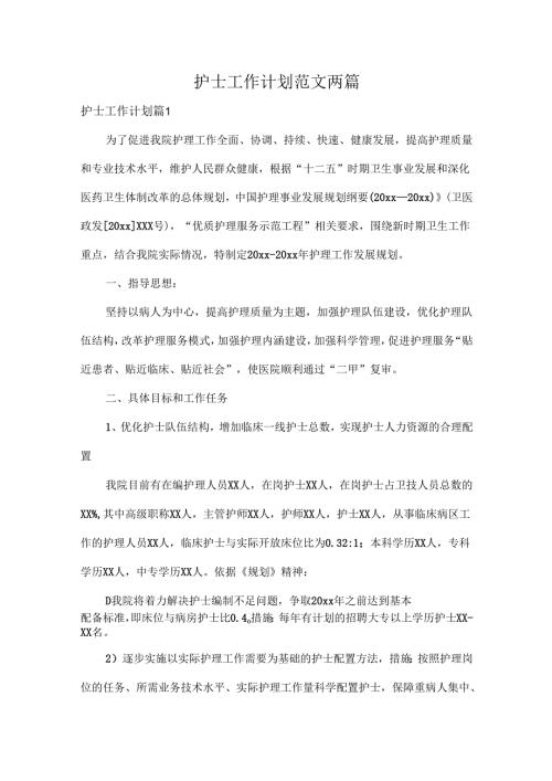 护士工作计划范文两篇.docx