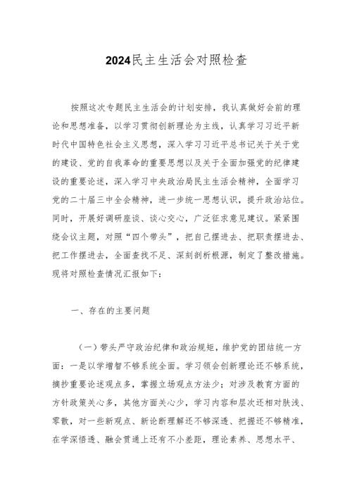2024民主生活会对照检查.docx