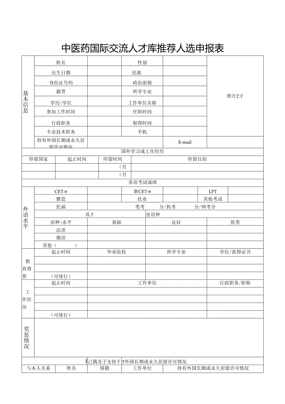 中医药国际交流人才库推荐人选申报表（2023年）.docx_第1页